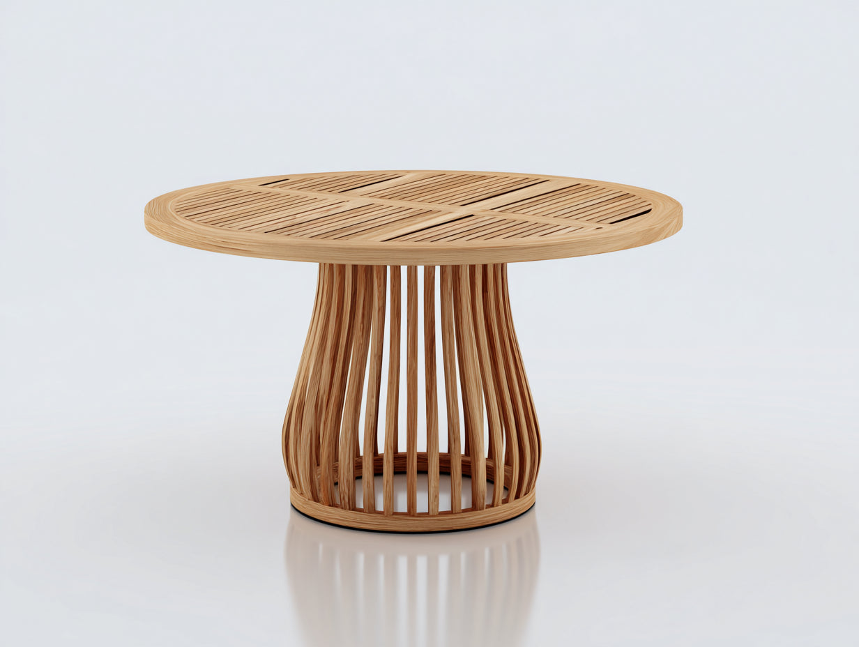 Gartentisch 120 x 120 x 75 cm - Runder Massivholztisch in Naturfarbe mit strukturierter Tischplatte - Modernes Design für Garten Terrasse und Außenbereich