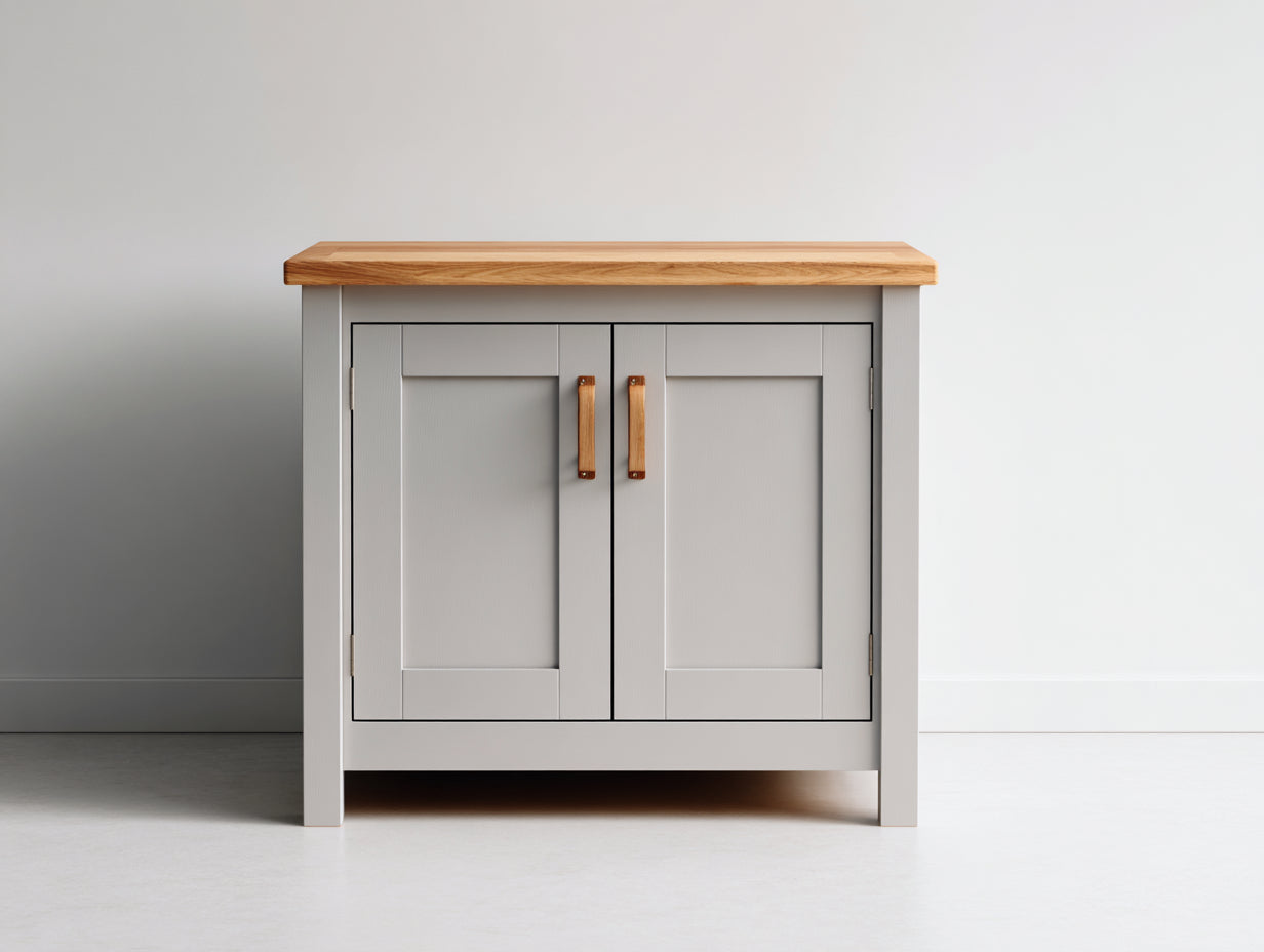 Sideboard Holz 120x40x85 cm - Weiß und Naturholz - Landhausstil mit 2 Türen für Wohnzimmer