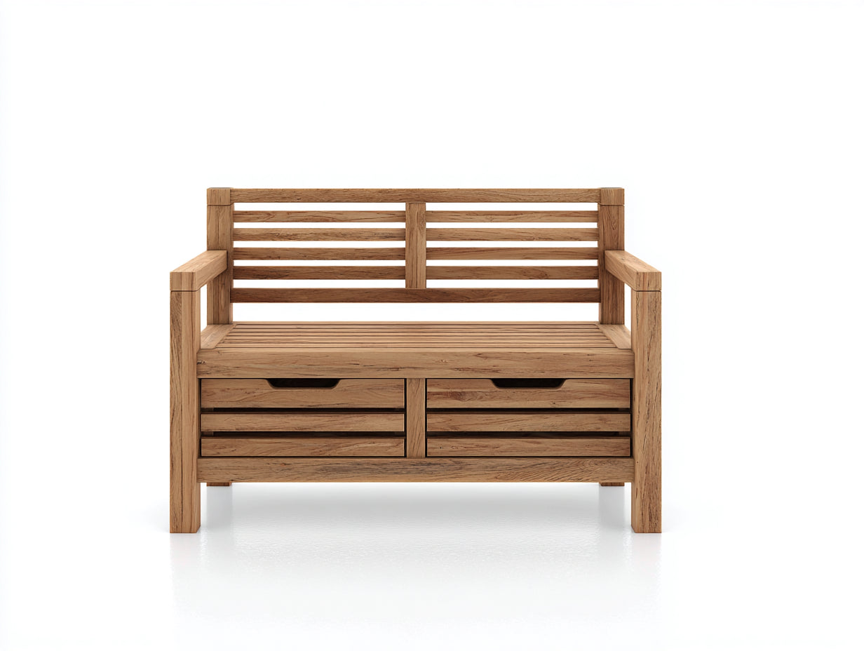 Gartenbank 120 x 60 x 85 cm - Massivholz - Sitzbank mit Armlehnen und Stauraum - Naturfarbe