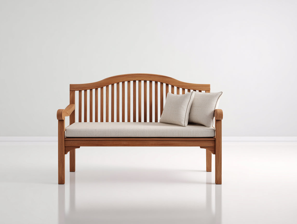 Gartenbank 150 x 60 x 95 cm - Massivholz mit geschwungener Rückenlehne und Sitzkissen - Klassische Holzbank für Garten Terrasse und Außenbereich