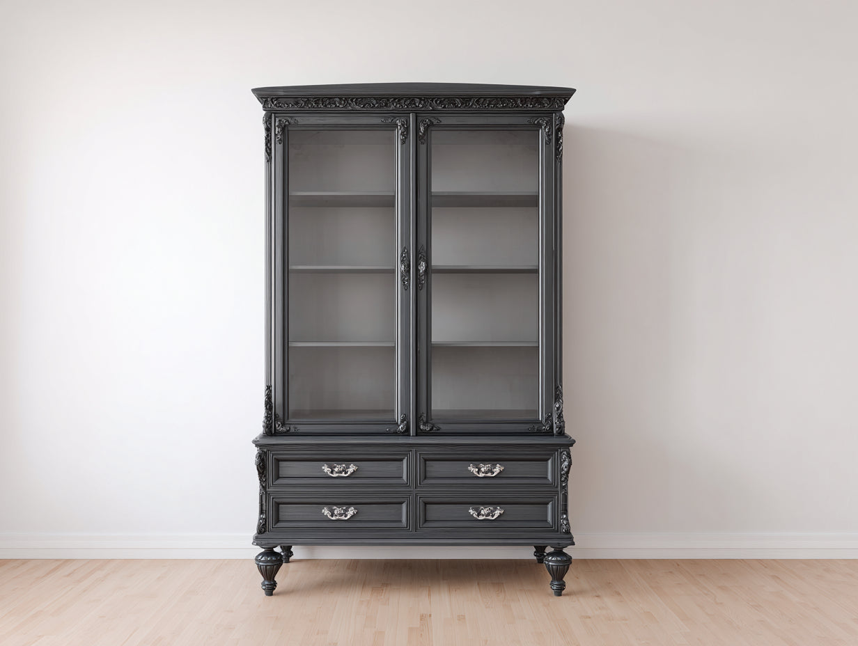 Vitrinen aus Holz 100x40x190 cm Schwarz mit Glastüren und Schubladen Klassisches Design für Wohnzimmer und Esszimmer