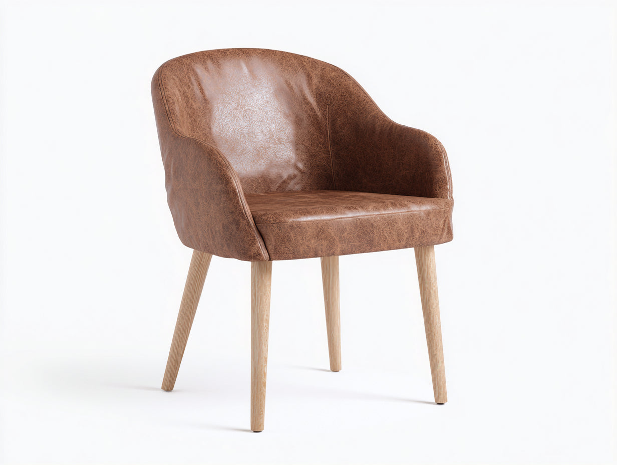 Esszimmerstühle 55 x 58 x 78 cm - Kunstleder Braun Holzbeine Natur - Moderne Polsterstühle für Esszimmer und Küche