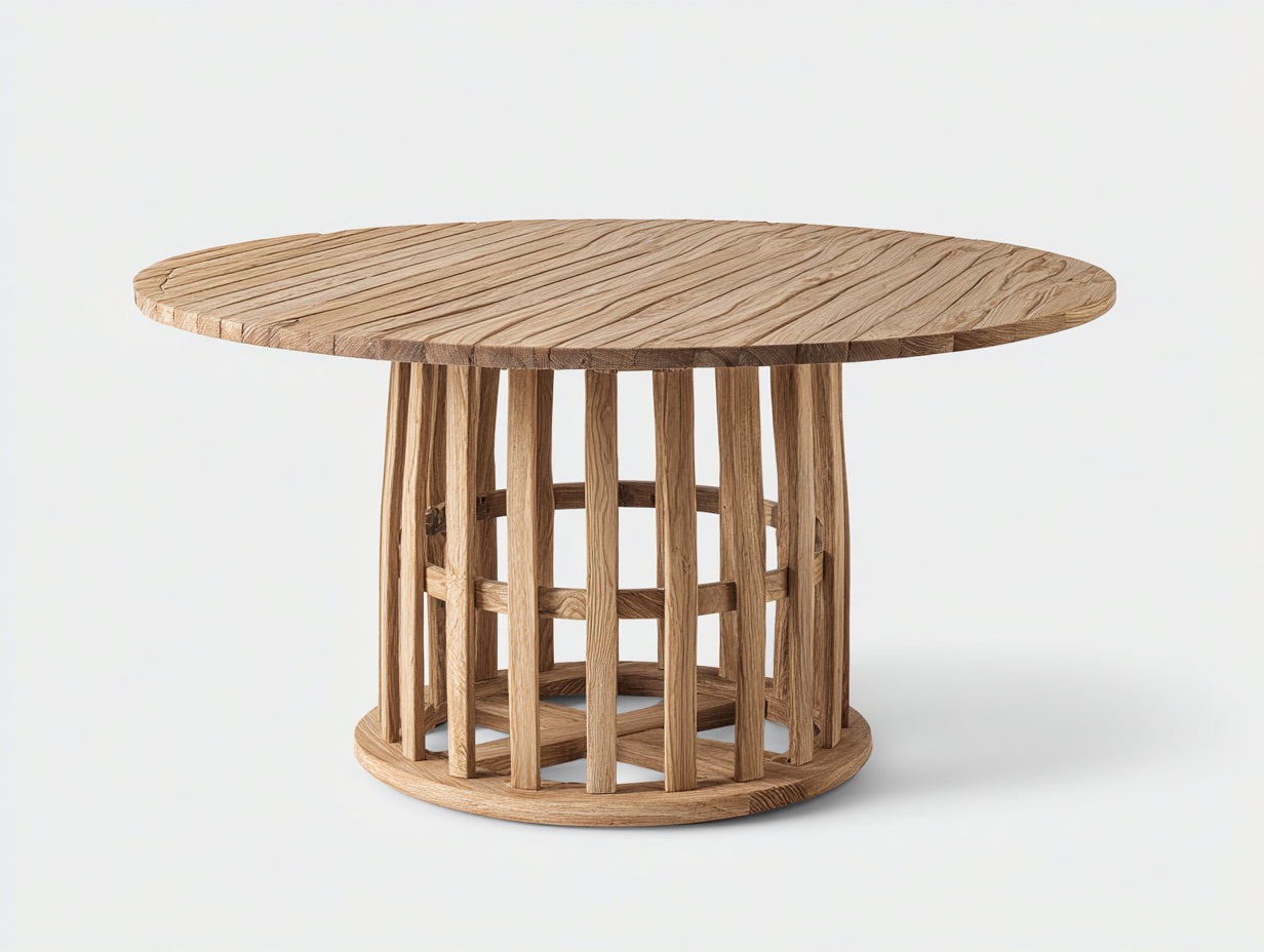 Gartentisch Massivholz rund 140x140x75 cm - Naturholz - Modernes Design