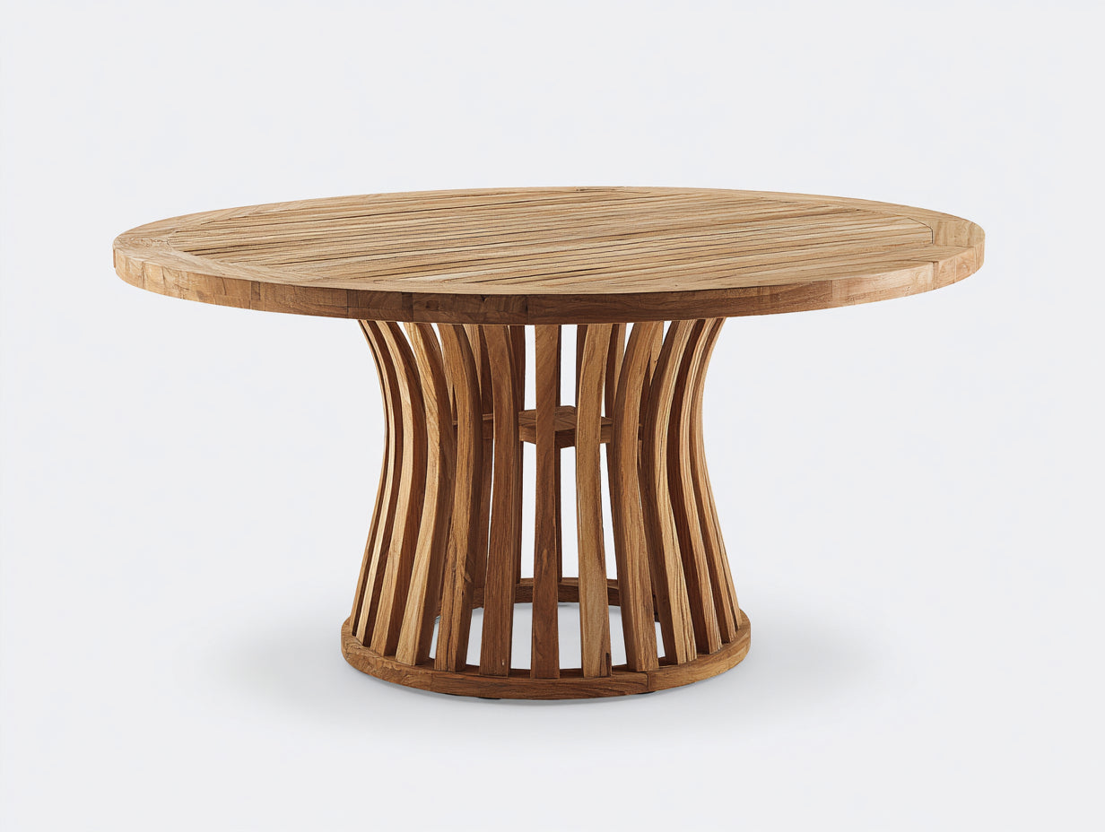 Gartentisch aus Holz 150x150x75 cm Naturfarben Rundes Design für Garten und Terrasse