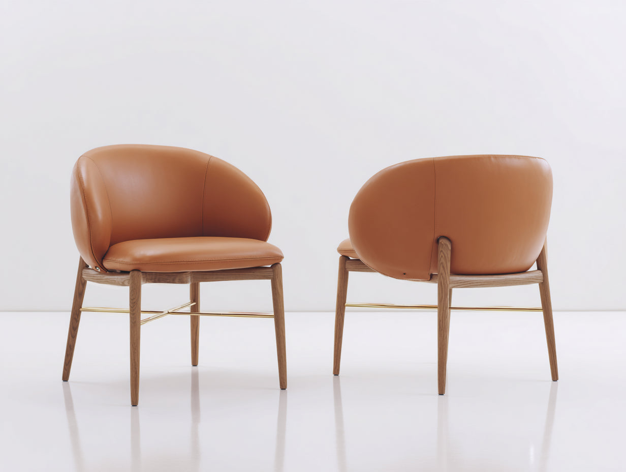 Esszimmerstühle Kunstleder und Holz 55x60x80 cm - Braun und Naturholz - Modernes Design für Esszimmer