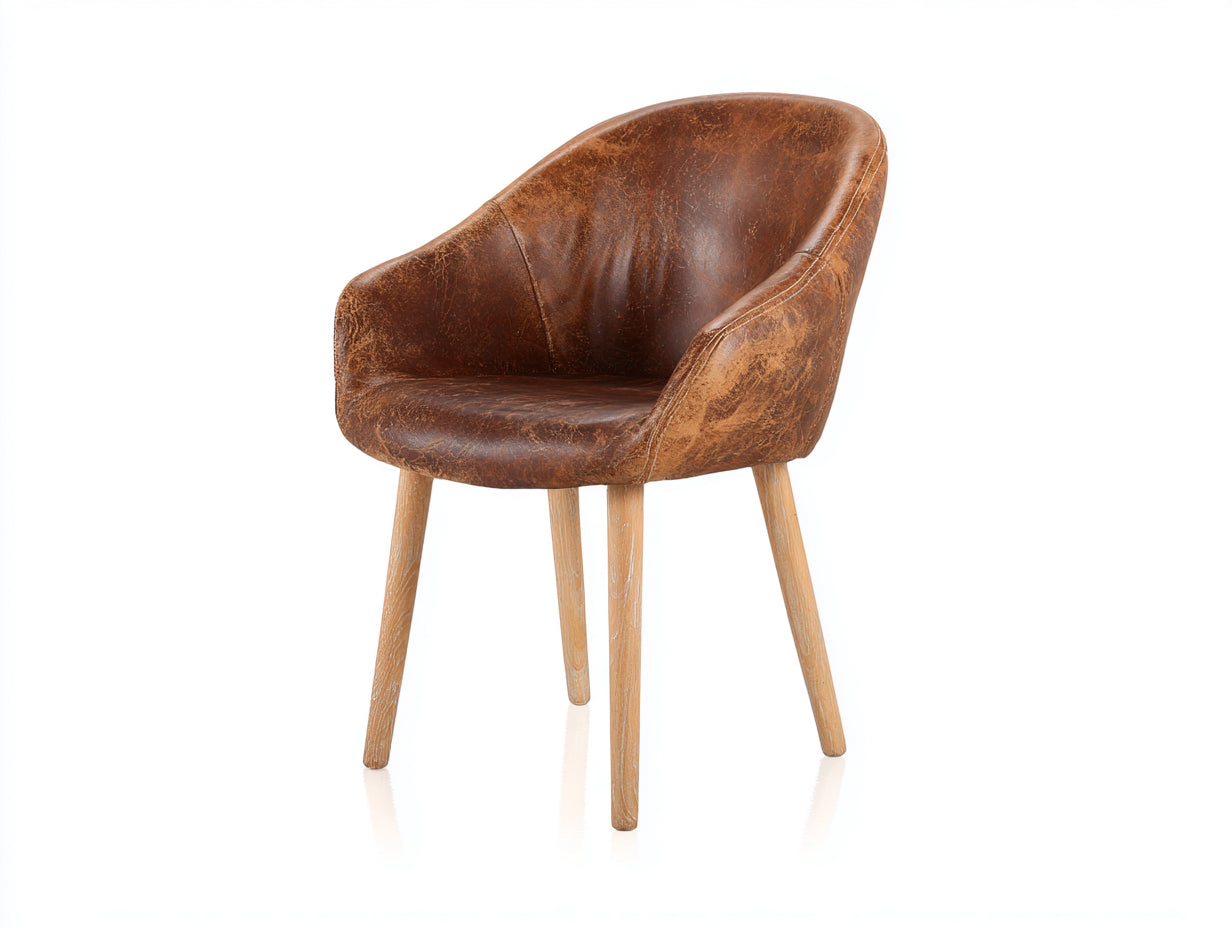 Esszimmerstuhl Kunstleder und Holz 55x60x80 cm - Braun und Naturholz - Modernes Design für Esszimmer