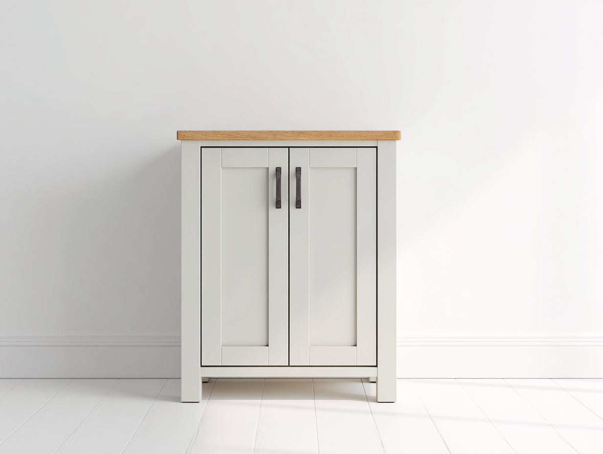 Sideboards aus Holz 90x35x100 cm Weiß mit Naturholzplatte Landhausstil für Wohnzimmer und Esszimmer