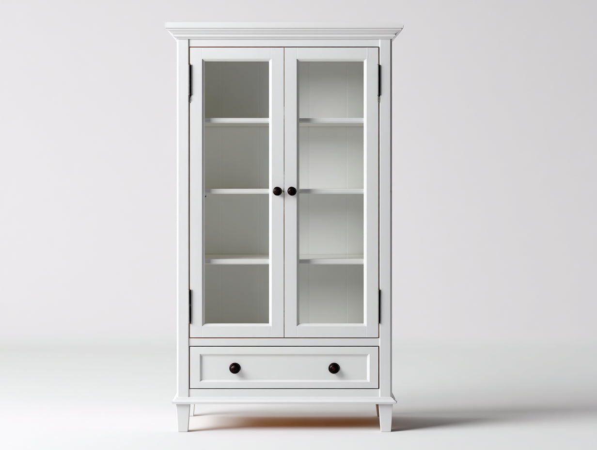 Vitrine Holz 90x40x180 cm - Weiß - Klassisches Design mit 2 Türen und Schublade für Wohnzimmer