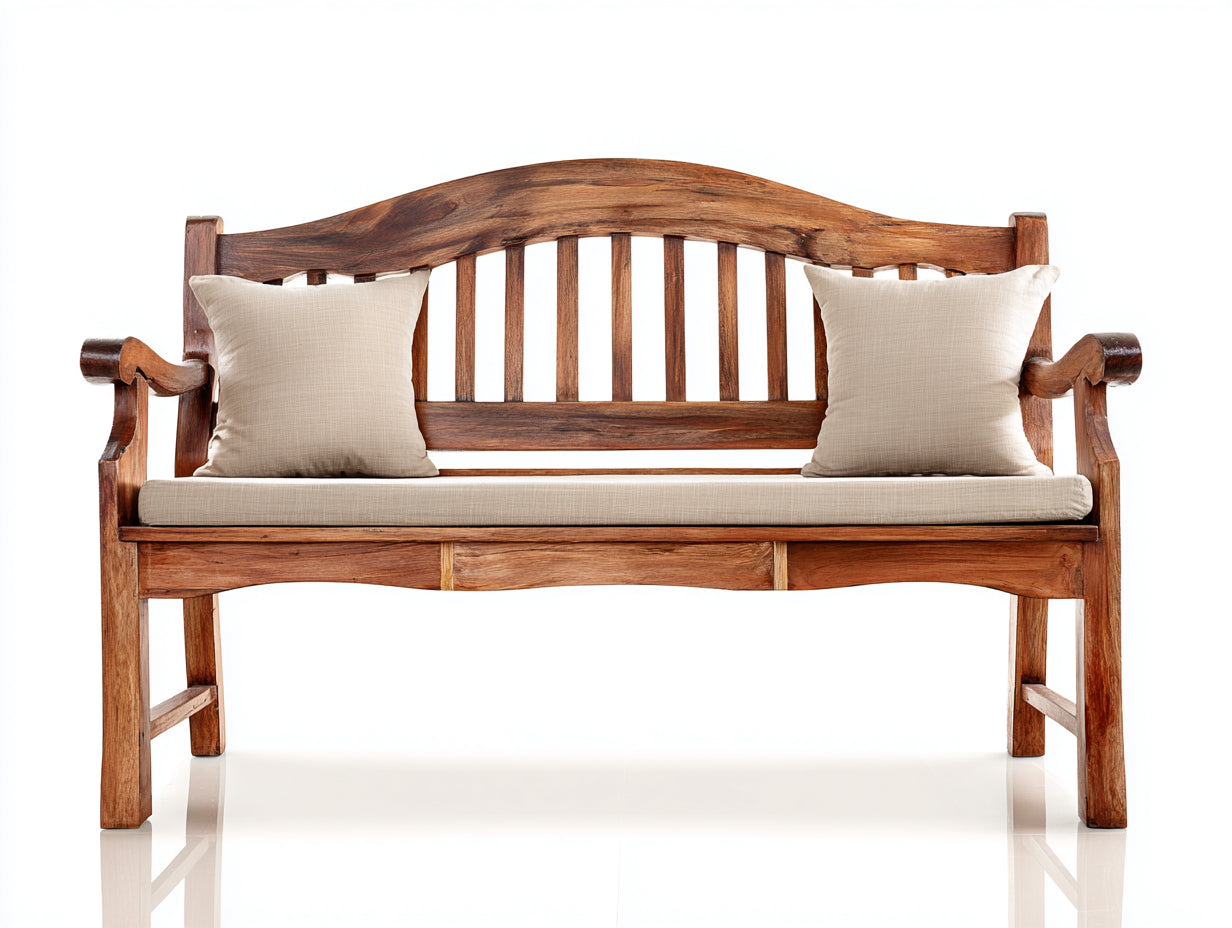 Gartenbank 180 x 65 x 90 cm - Massivholz - Klassische Sitzbank mit Rückenlehne und zwei Kissen - Braun