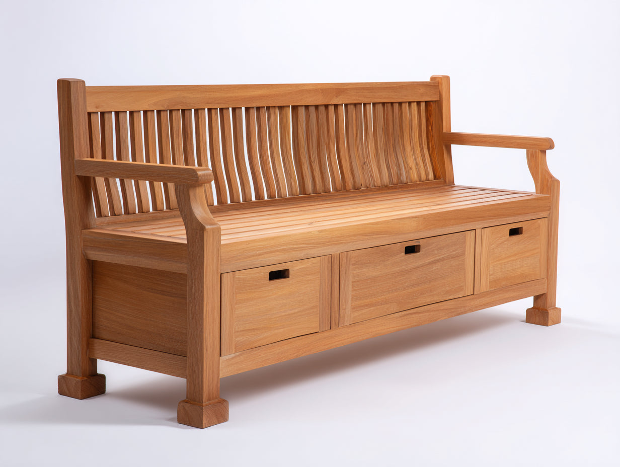Gartenbank aus Holz 150x60x90 cm Naturfarben mit Stauraum Klassisches Design für Garten und Terrasse