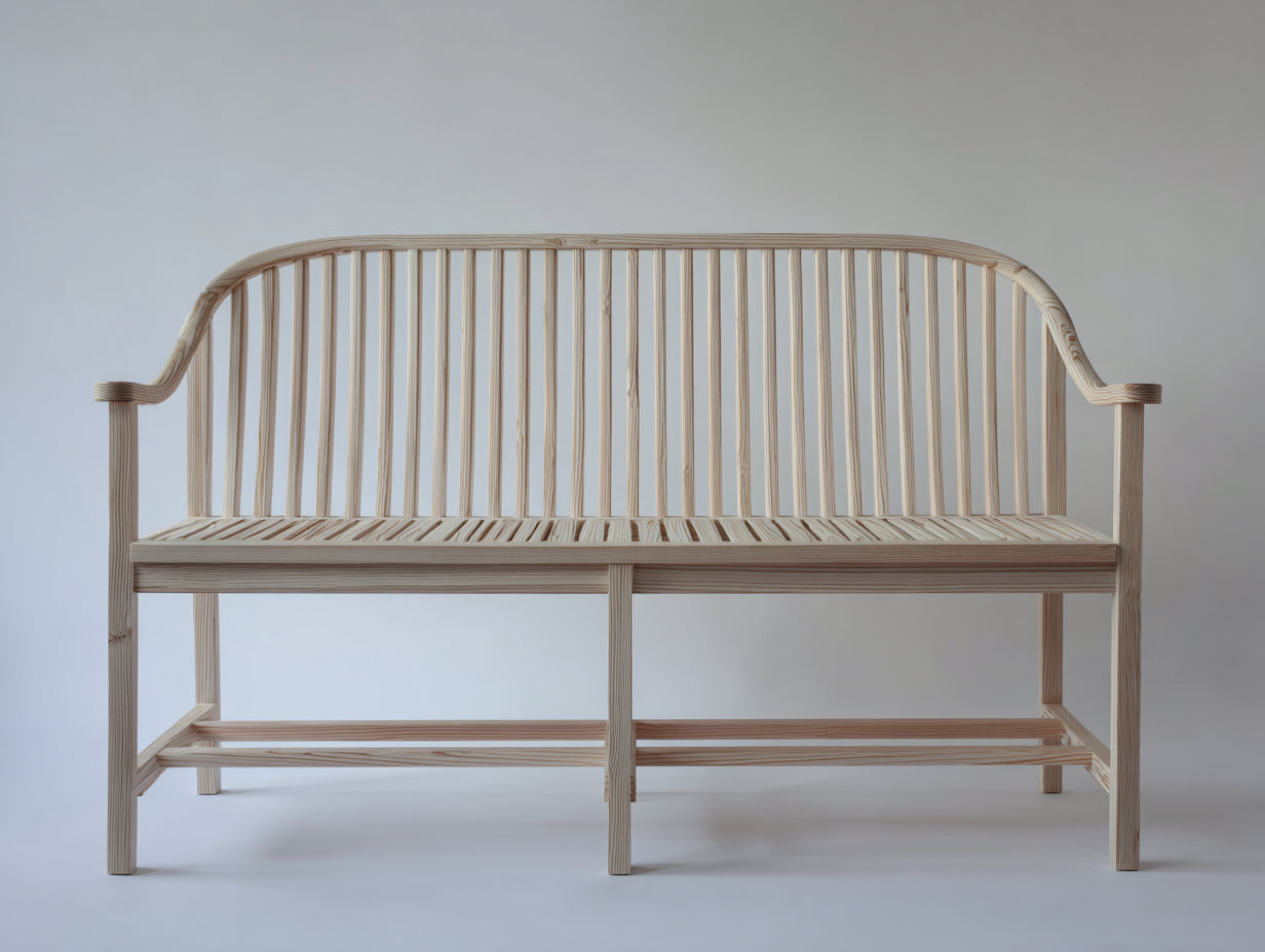 Gartenbank 180 x 55 x 95 cm - Massivholz in Naturfarbe mit geschwungener Rückenlehne - Klassische Holzbank für Garten Terrasse und Außenbereich