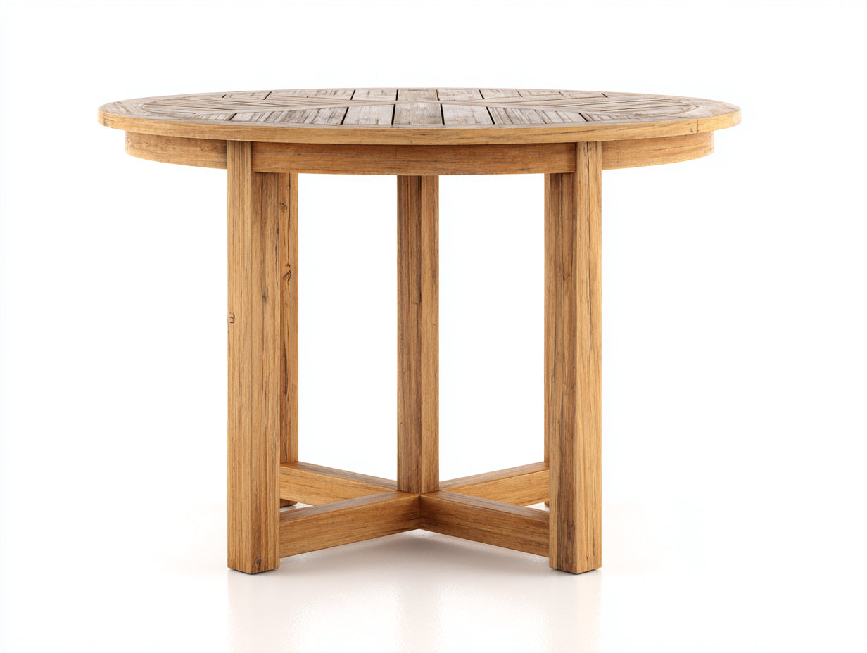 Gartentisch aus Holz 140x140x75 cm Naturfarben Rundes Design für Garten und Terrasse