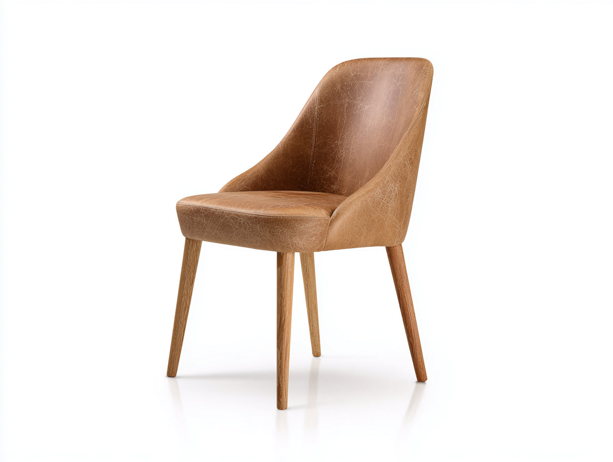 Esszimmerstuhl Kunstleder und Holz 55x60x82 cm - Braun und Naturholz - Modernes Design für Esszimmer