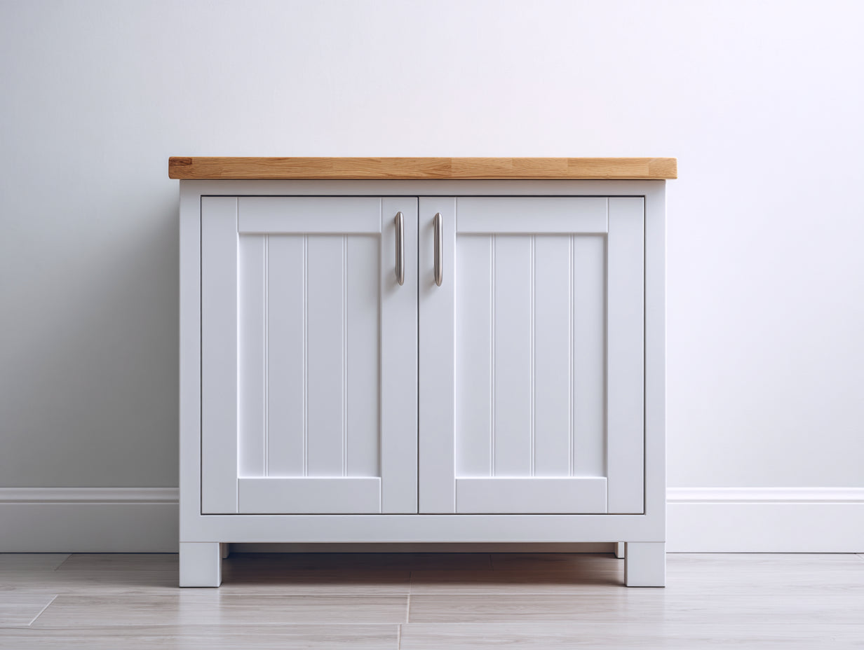 Sideboards 120 x 40 x 85 cm - Weiß und Naturholz - Moderner Schrank mit zwei Türen