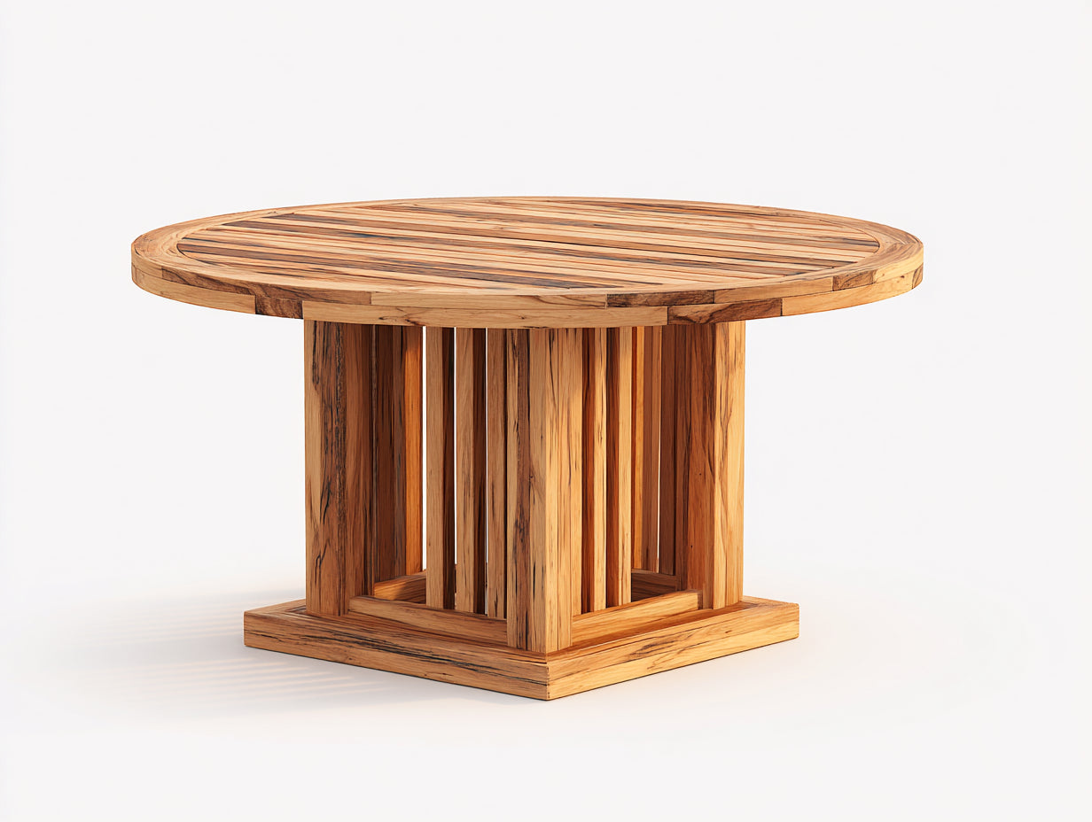 Gartentisch aus Holz 140x140x75 cm Naturfarben Rundes Design für Garten und Terrasse