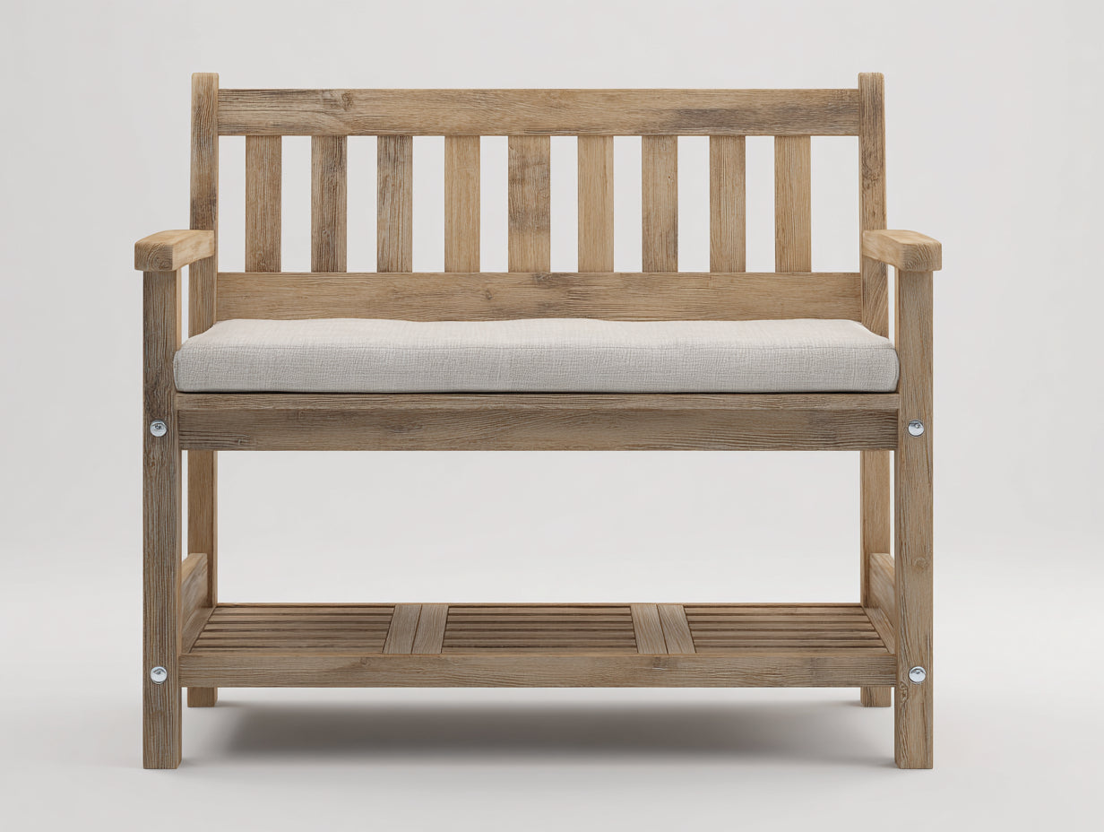 Gartenbank 120 x 60 x 90 cm - Massivholz in Naturfarbe mit Sitzauflage - Klassische Holzbank für Garten Terrasse und Außenbereich
